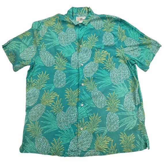 reyn spooner Other - Reyn Spooner Hawaiian Shirt Mens Large Green Pineapple Leaf Beech Aloha Casual
